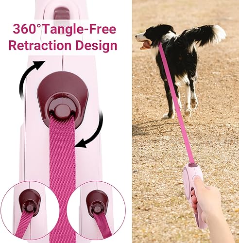 Miniatura 4 de Segarty Correa retráctil para perro, correa resistente de 16 pies para perros medianos y pequeños de hasta 44 libras, asa antideslizante de 360 sin