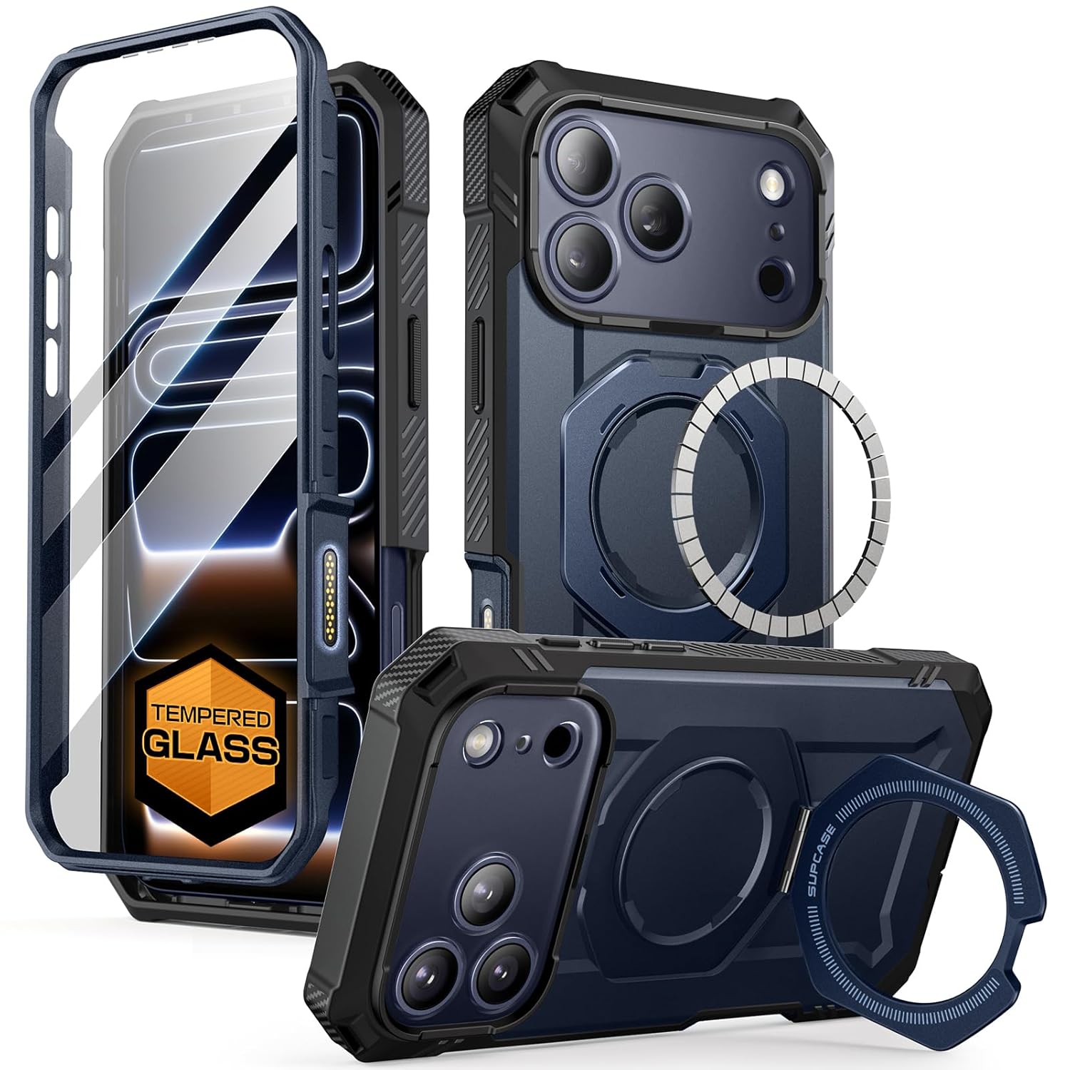 SUPCASE for iPhone 17 Pro Case with Tempered Glass Screen Protector (UBGrip Pro), [Camera Control Cover] [Compatible with MagSafe] [Built-in Kickstand] Full-Body Heavy Duty Magnetic Phone Case, Azure