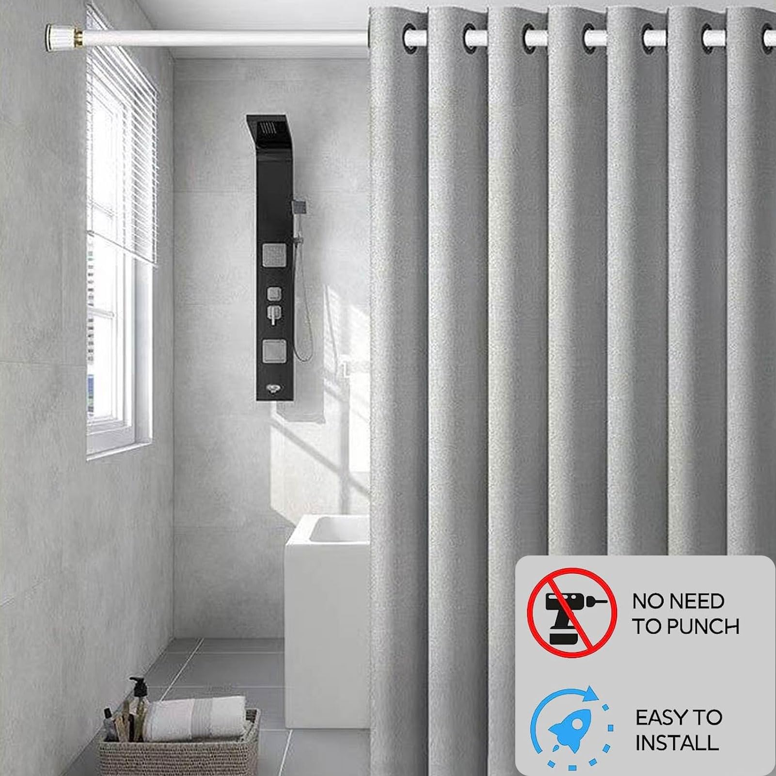 Barra de ducha ajustable sin taladro, barra telescópica de 142 a 177 pulgadas, fácil instalación, se adapta a 360-450 cm, perfecta para renovar el baño del hogar