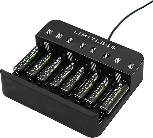 Miniatura 2 de Limitless - Paquete de 8 baterías AA recargables con cargador, baterías universales de 2700 mAh NiMH de alta capacidad y sistema de carga de batería