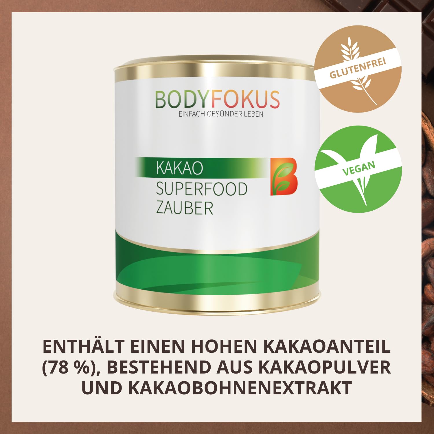 BodyFokus Kakao Superfood Zauber 54% Kakao Kakaobohnenextrakt Pulver 250 g