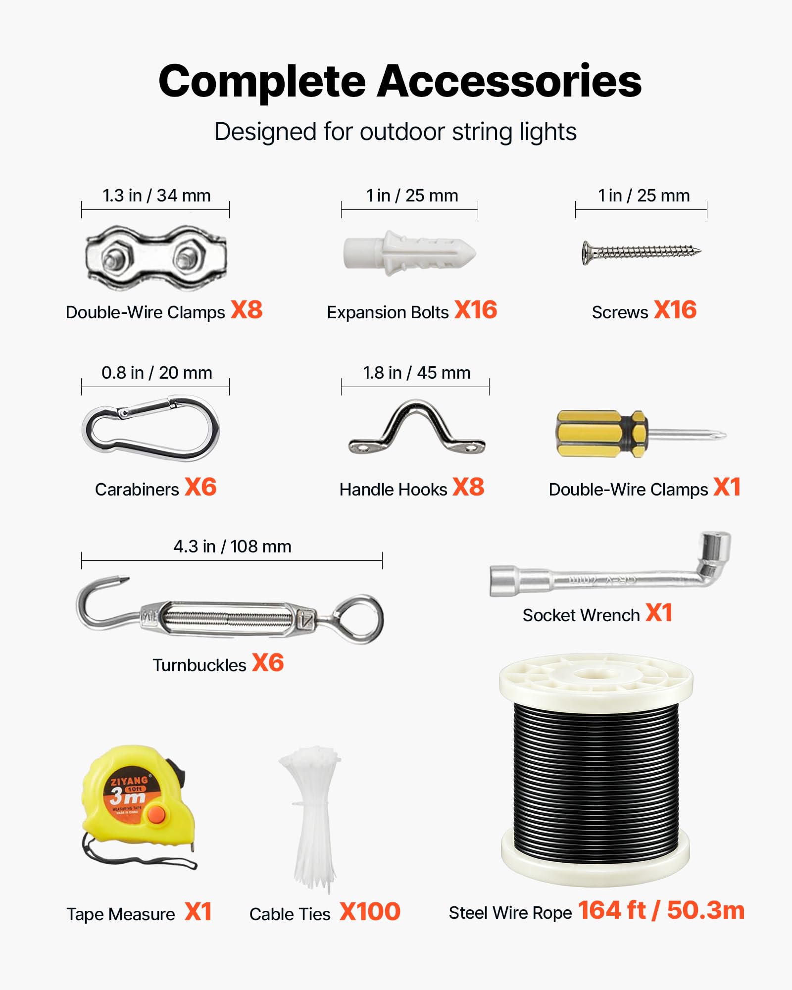 VEVOR Câble Acier Inoxydable 2,38 mm x 50,3 m Cable Inox 304 Kit Fil Tressé Inox Enduit PVC pour Garde-corps Terrasse, Treillis de Jardin, Guirlandes Lumineuses, Résistance à Rupture 2 kN, 7x7 Brins