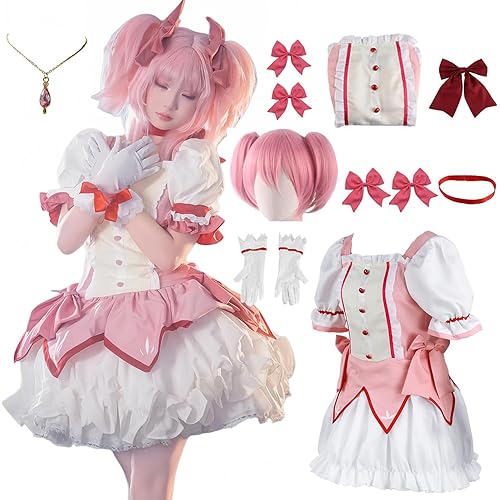 Madoka Costume，Kaname Costume Outfit Pink Fluffy Skirt Halloween Set Dress
