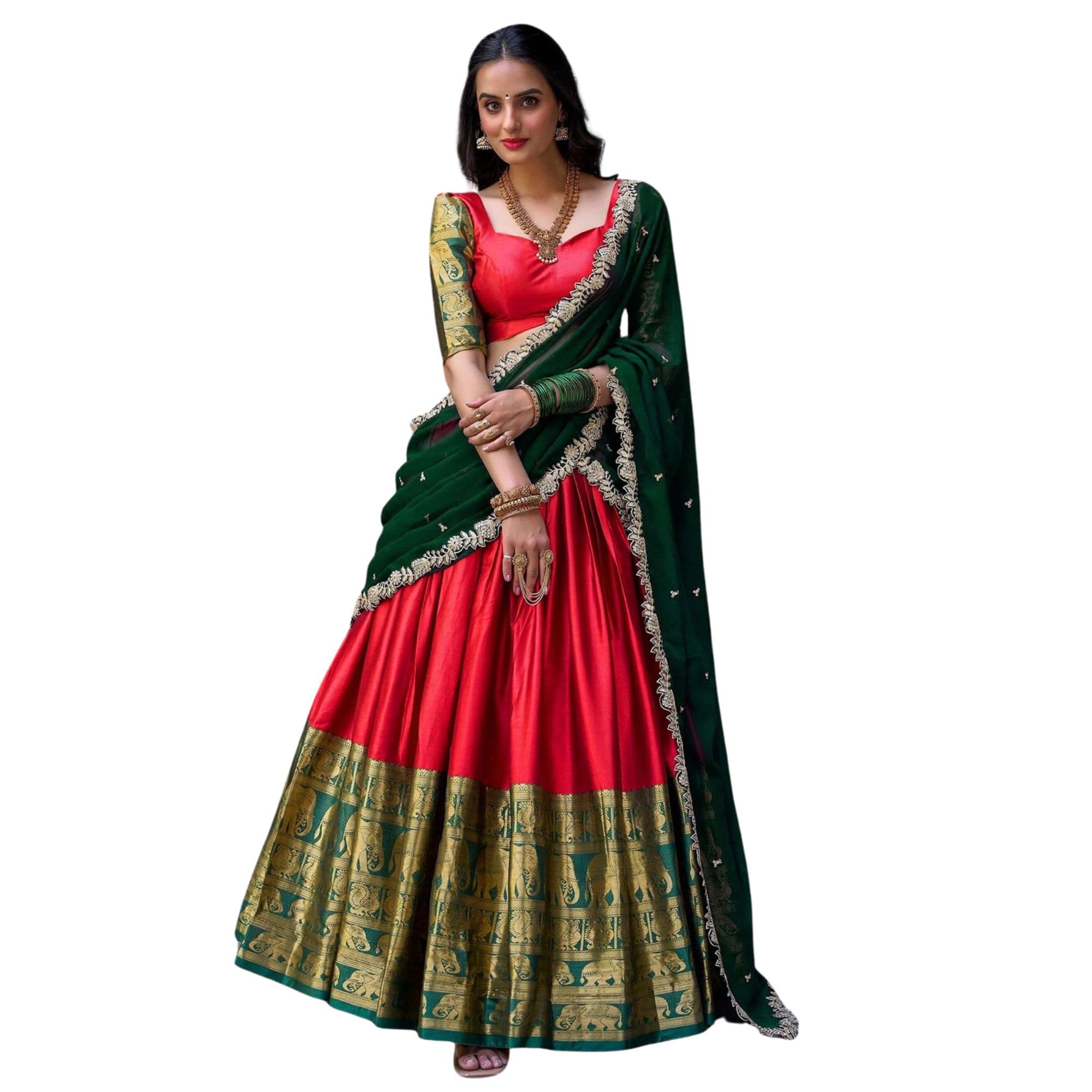 Women Jacquard Semi Stitched Lehenga Choli with Georgette Dupatta Embroidered Zari Work Lehenga Choli Set for Women Traditional Ethnic Lehenga Set-image-49