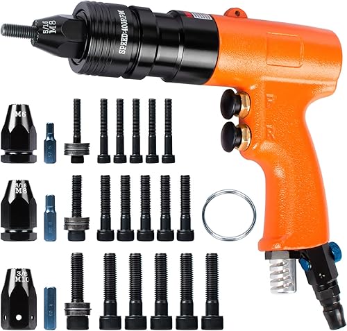Miniatura 5 de Kit de herramientas de tuerca de remache de aire, pistola de remache neumática con mandriles de 1/4", 5/16" y 3/8