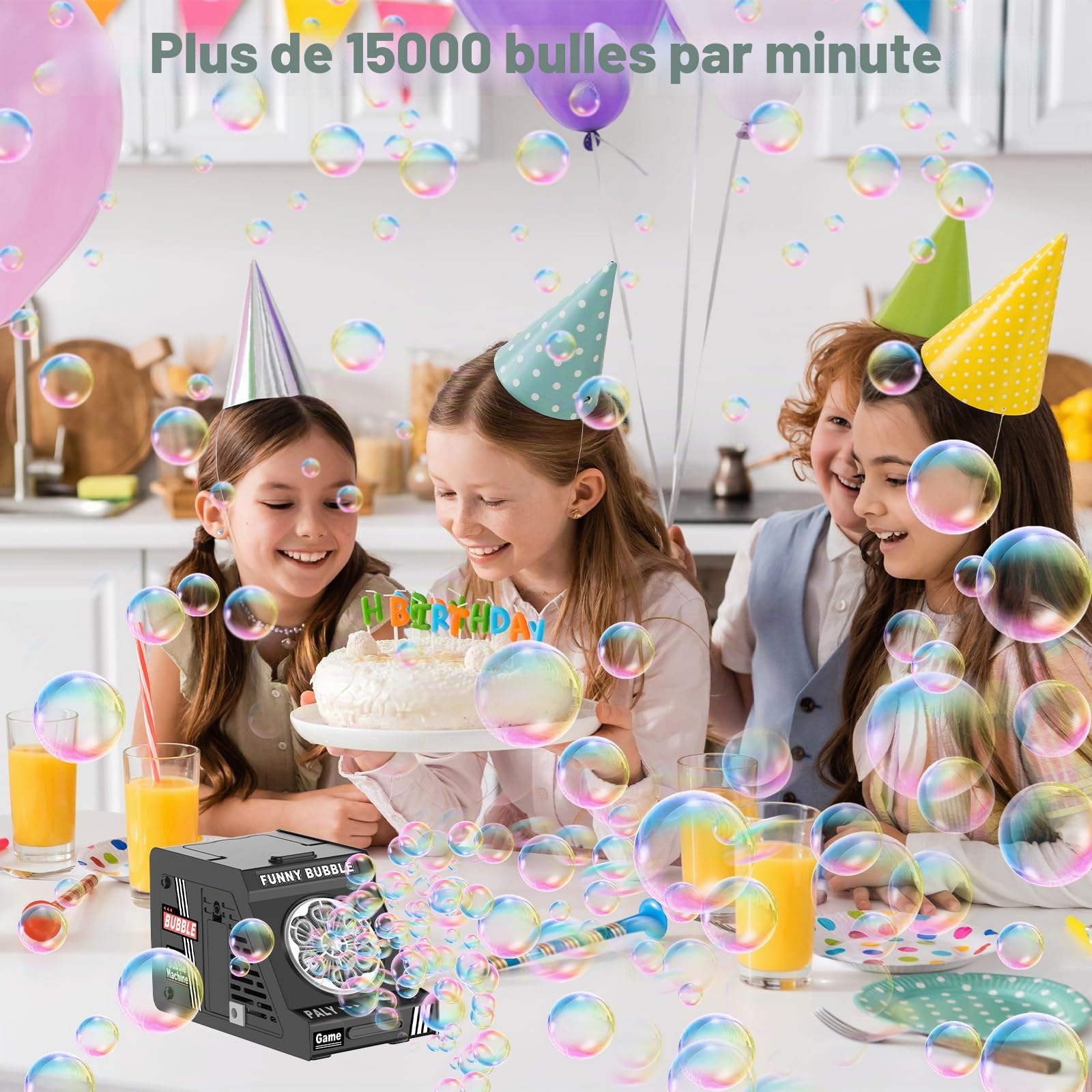 Euakee Machine a Bulle, Machines à Bulles de Savon, Machine à Bulles Enfant avec Lumière, 15000+ Bulles/Min, Anti-Fuite, pour Extérieur, Anniversaire, Fête, Représentations sur Scène