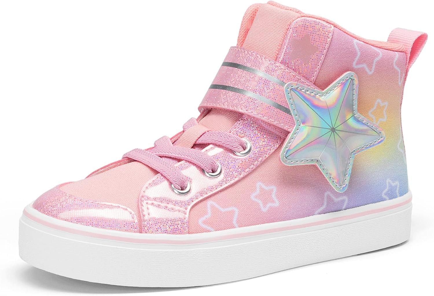 DREAM PAIRS Girls Sneakers High Top Hook and Loop Sparkly Shiny Comfortable Casual Walking Shoes for Toddler/Little/Big Kids