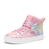 Girls Sneakers High Top Hook and Loop Sparkly Shiny Comfortable Casual Walking Shoes for Toddler/Little/Big Kids