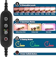 Vista 2 de Barrina Luces de cultivo para plantas de interior, 20W (2 x 10W) Panel de luz de cultivo ultradelgado de espectro completo con temporizador