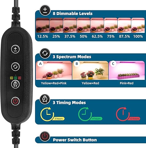 Miniatura 2 de Barrina Luces de cultivo para plantas de interior, 20 W (2 x 10 W) panel de luz de crecimiento ultrafino de espectro completo con temporizador de