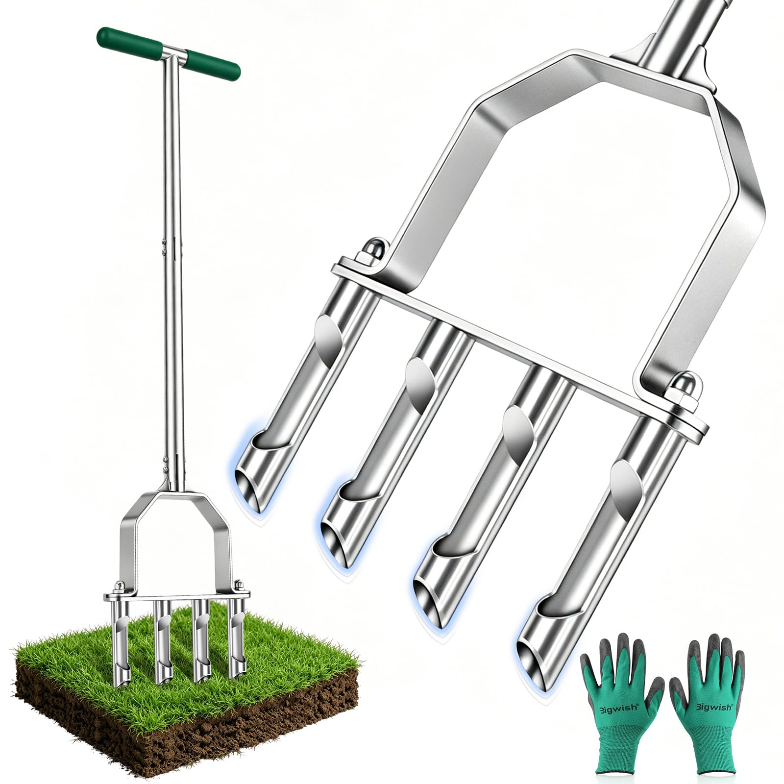 Bigwish Stainless Steel 4 Tine Core Aerator