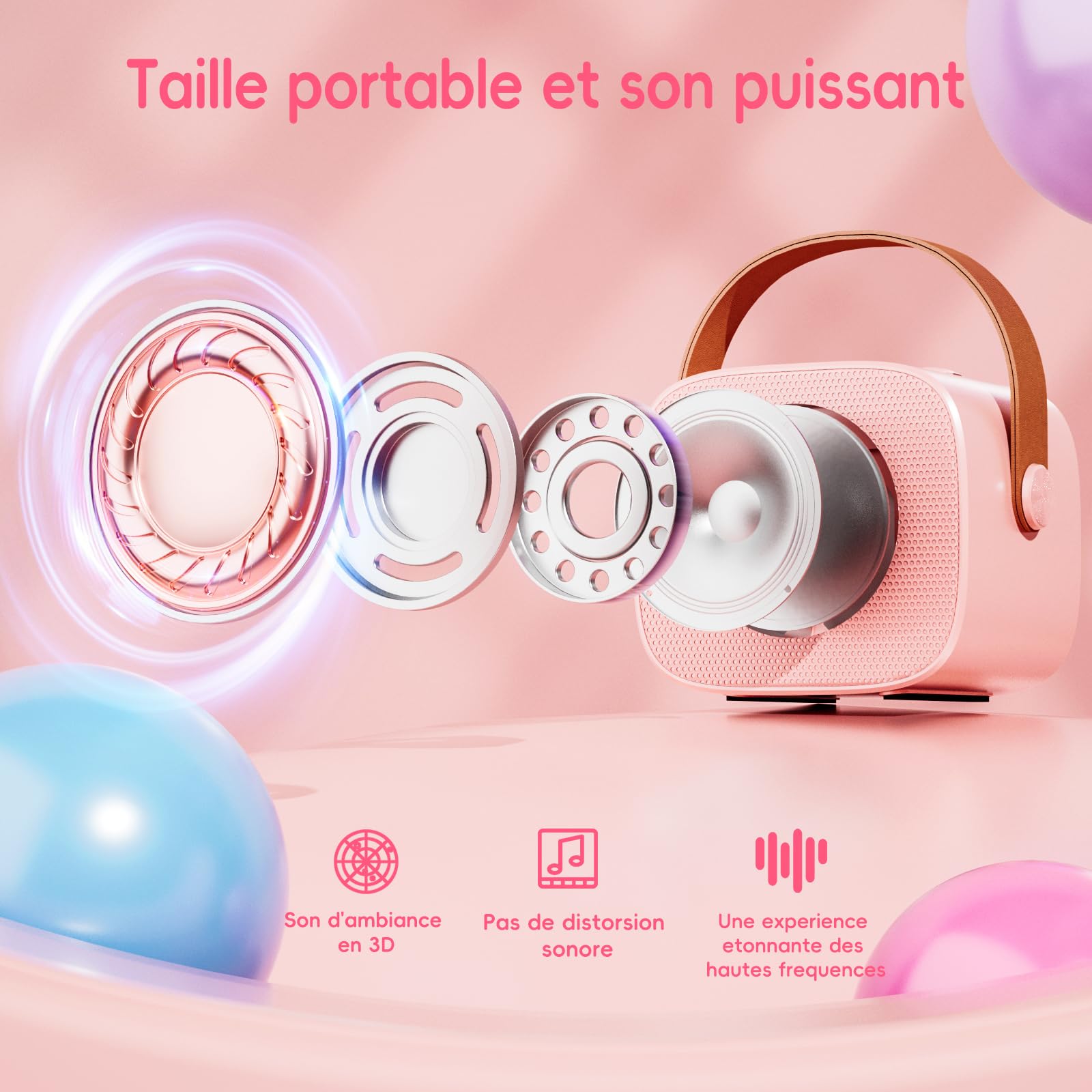 Ankuka Karaoke Enfants avec 2 Micro sans Fil Portable, avec Magique Voix Change et LED Lumière Qualité Sonore HiFi Mini Microphone pour Enfant Adulte Fille Rose