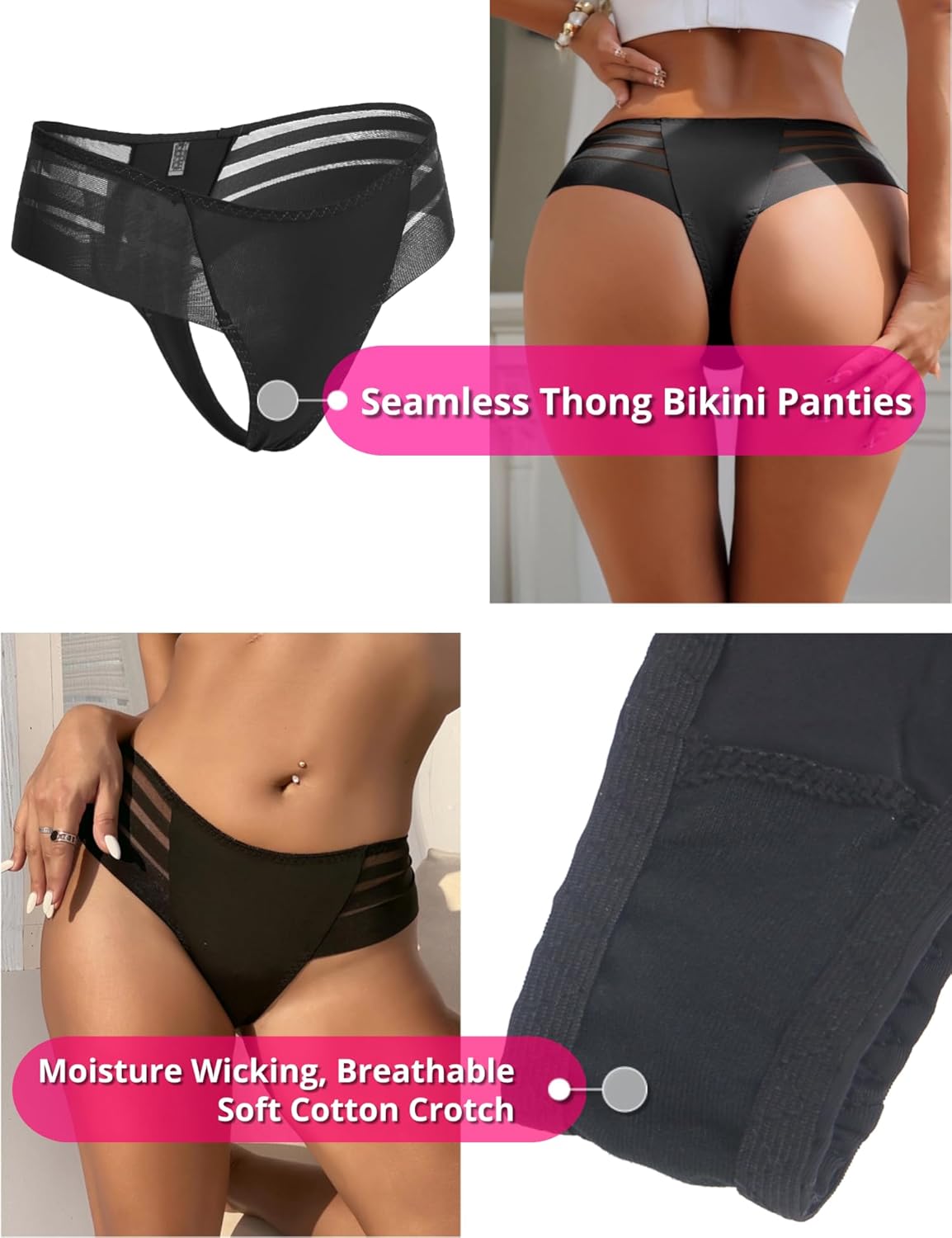 ohyeah Sexy Thong Bikini Panites Cotton Crotch Undies for Women Ladies Cheeky Underwear Panties Low Rise Tangas Fit S-XXL - Image 2