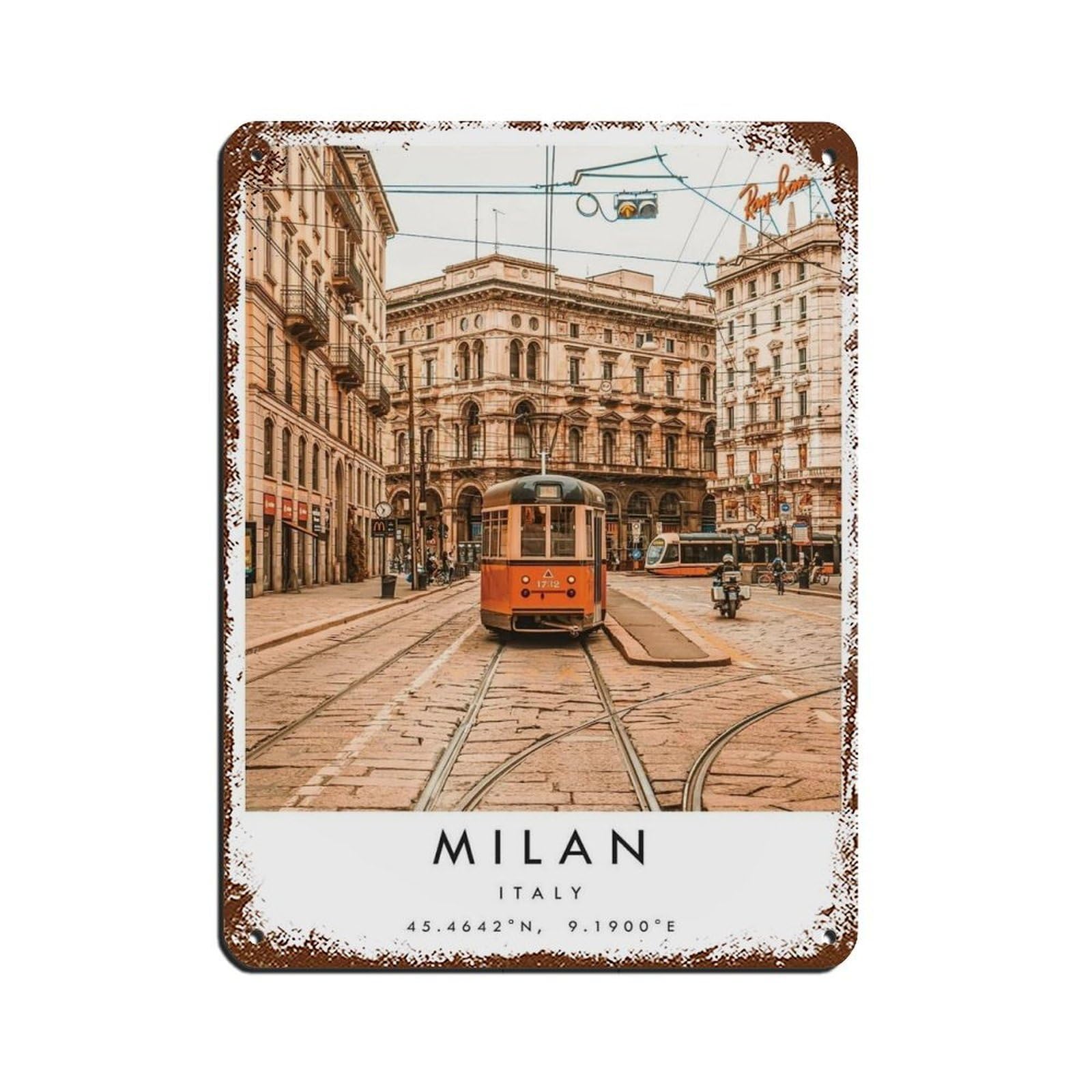 Milan Travel, Italy Art Photography Retro Poster Metal Tin Sign Chic Art Retro Iron Painting Bar People Cave Cafe Family Garage Poster Wall Decoration 12x16inch(30x40cm)