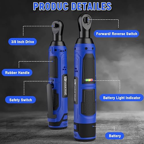 Miniatura 2 de Juego de llaves de trinquete eléctricas inalámbricas de 38", 40 pies-libras (50 N.m), disparador de velocidad variable de 12 V, kit de trinquete