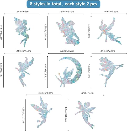 Miniatura 2 de GORGECRAFT 16 calcomanías de ángel para ventana, diseño de hadas, anticolisión, arco iris, para pájaros, pegamentos de huelga de pájaros, película