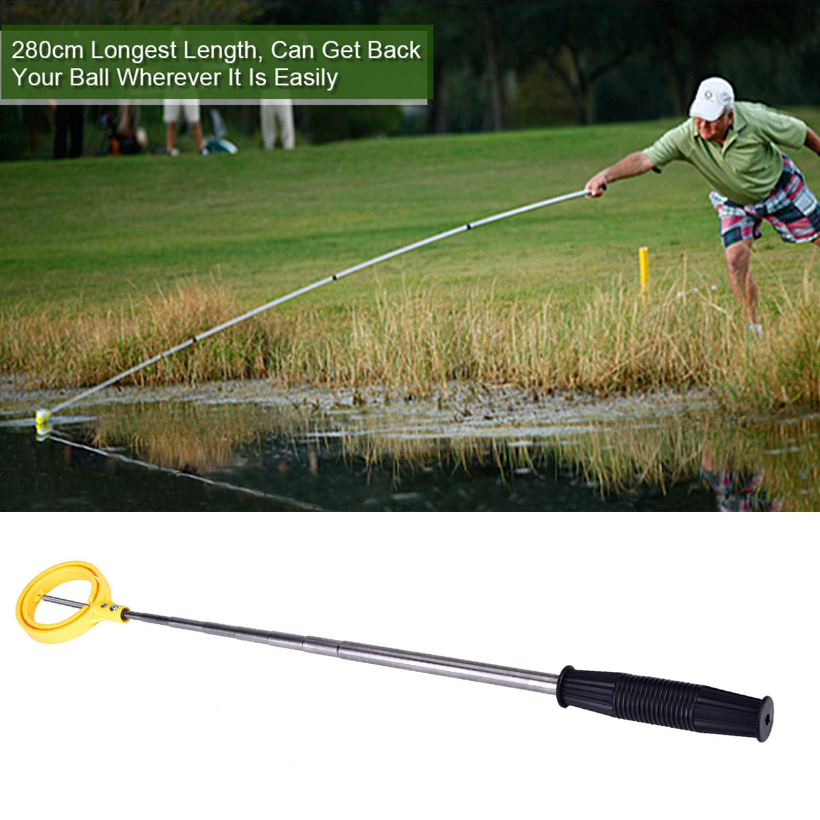 Dioche Golf Ball Retriever Telescópica Acero Inoxidable Automatic Lock Scoop Amarillo