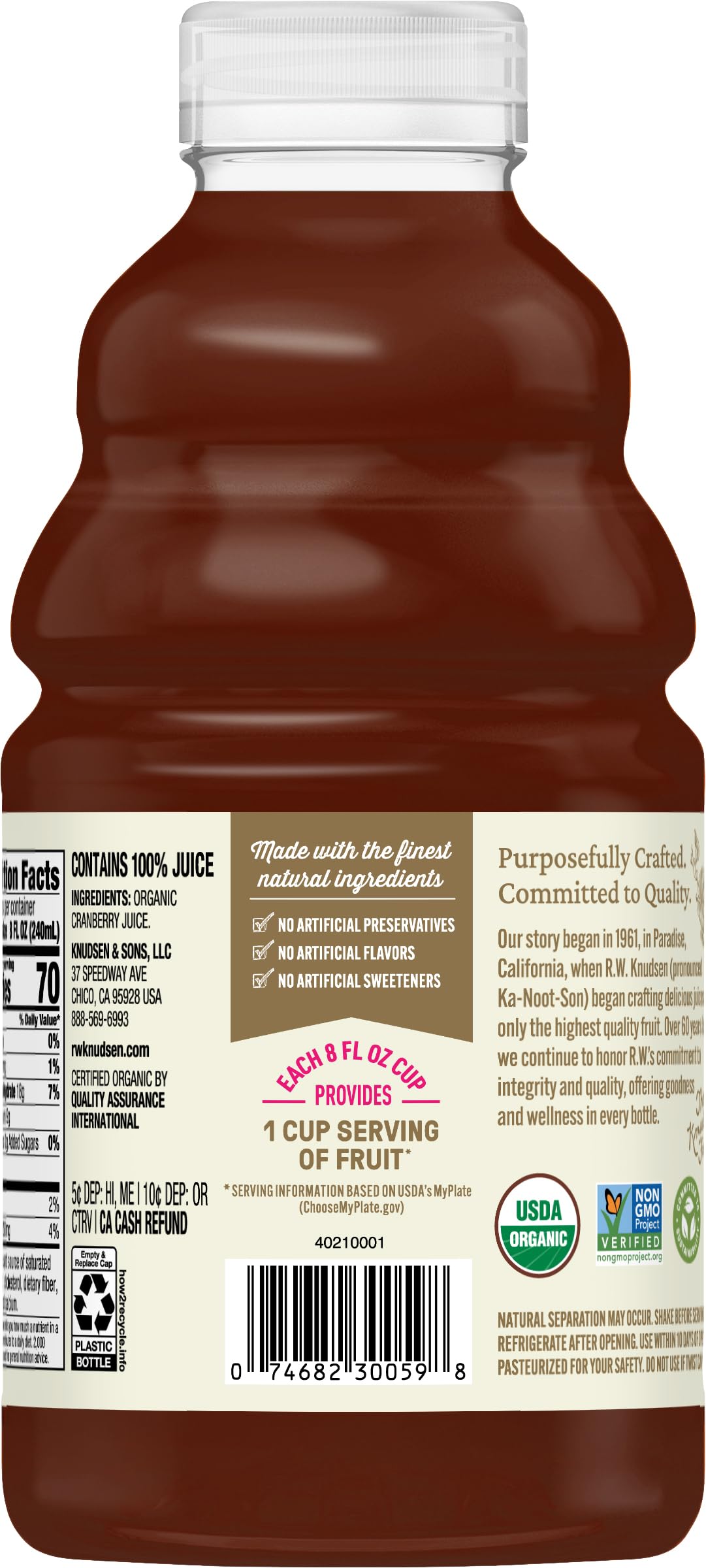 R.W. Knudsen Organic Just Cranberry Juice, 32 fl oz (Pack of 1)