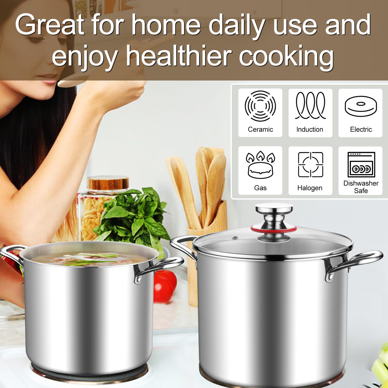 Pentola In Acciaio Inox Da 12 Litri Ohtomber – Grande Pentola Per Pasta E Zuppe Adatta A Induzione Con Fondo Antiaderente Spesso