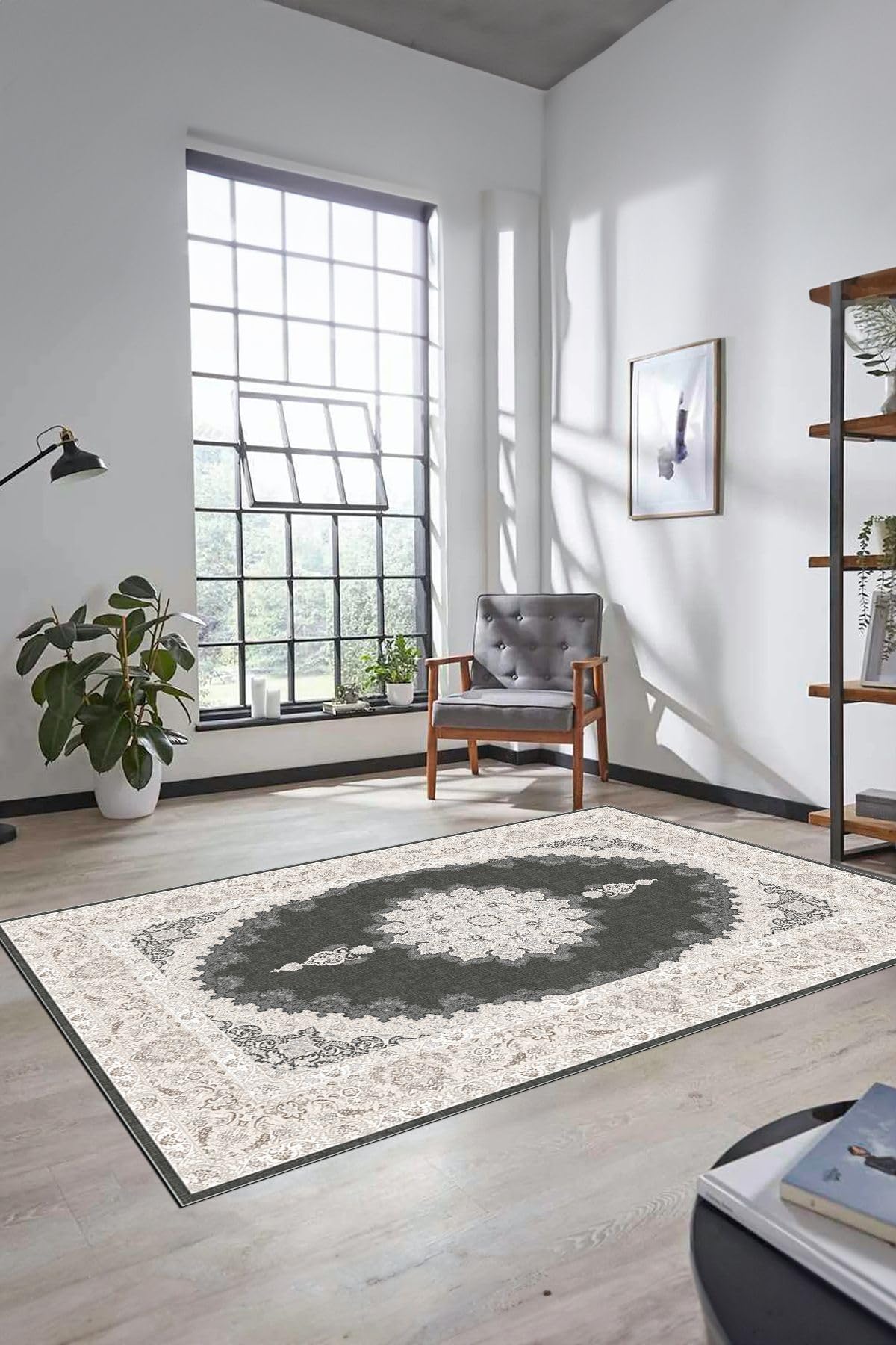 Evdeya Dijital Kaymaz Yıkanabilir Göbekli Klasik Desen Mutfak Salon Halısı KLASİK-03, Vizon, 100 x 300