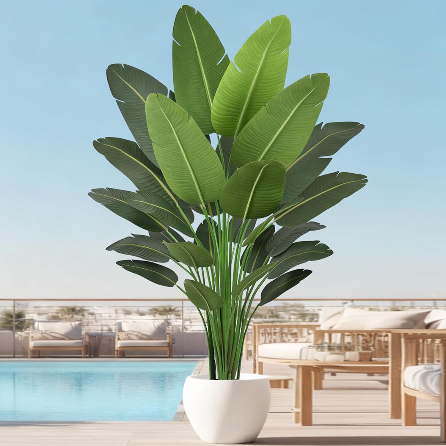 Artificial Bird of Paradise Tree 7FT 28 Leaves Deluxe Tall Large Fake Faux Tropical Banana Plant 84 Inch Black Pot for Indoor Home Office Poolside Porch Mall School Decor Housewarming Gift - Image 9