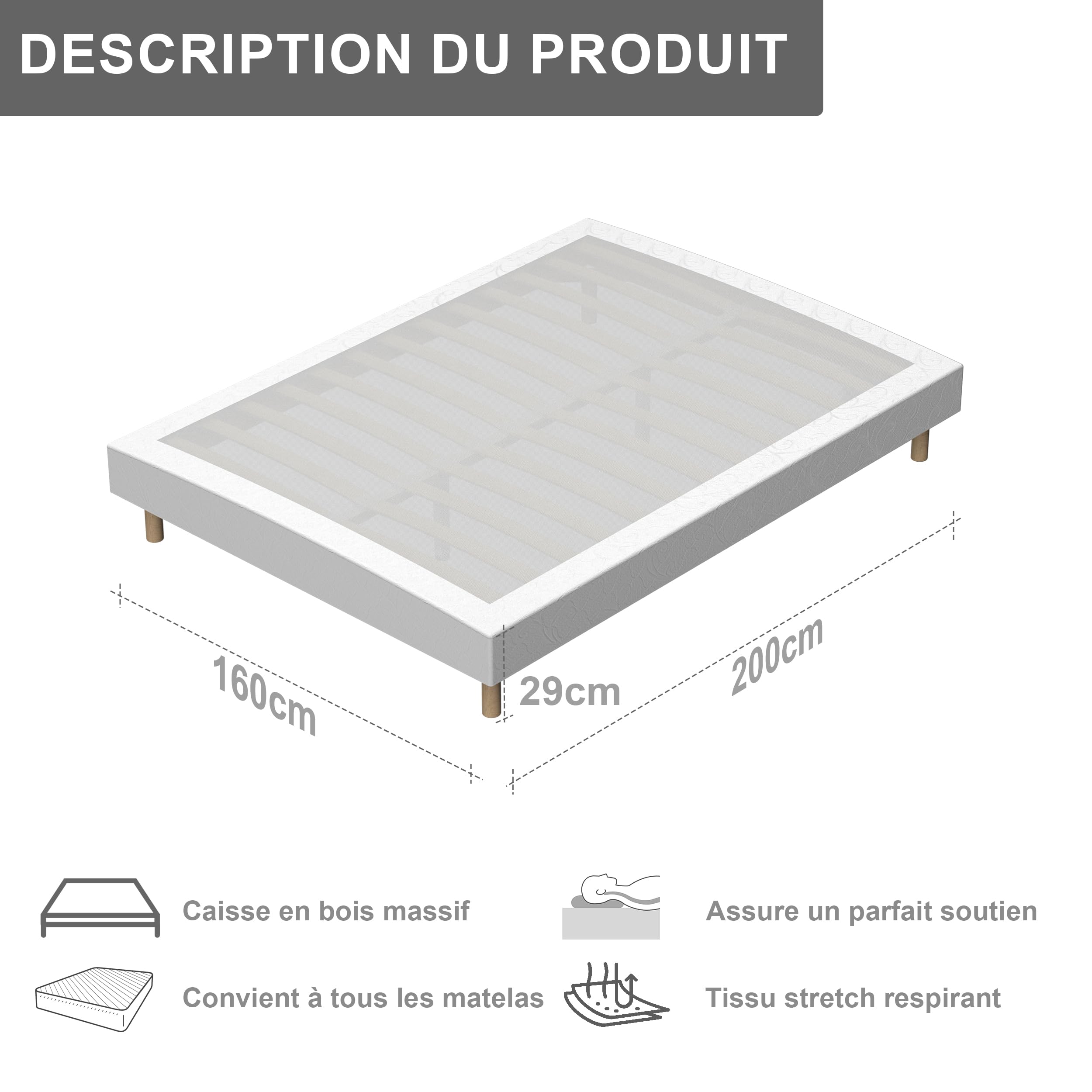 TEENO Ensemble Composè, Mémoire Matelas en Mousse 160x200x18 cm+Sommier tapissier volige,4 Pieds Inclus,Ensemble Matelas et sommier, (Épaisseur 18, 160x200cm Matelas+Sommier Tapissier（Style 2）)