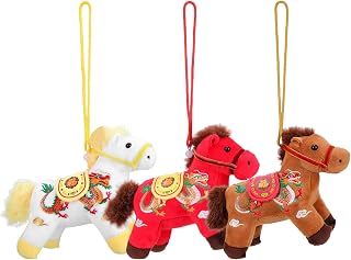 3 PCS 2026 Year of The Horse Mascot Plush Pendant Chinese New Year Hanging Ornaments Zodiac Horse Gift Stuffed Animal Zodiac Decoration Lunar New Years Home Spring Festival Decoration