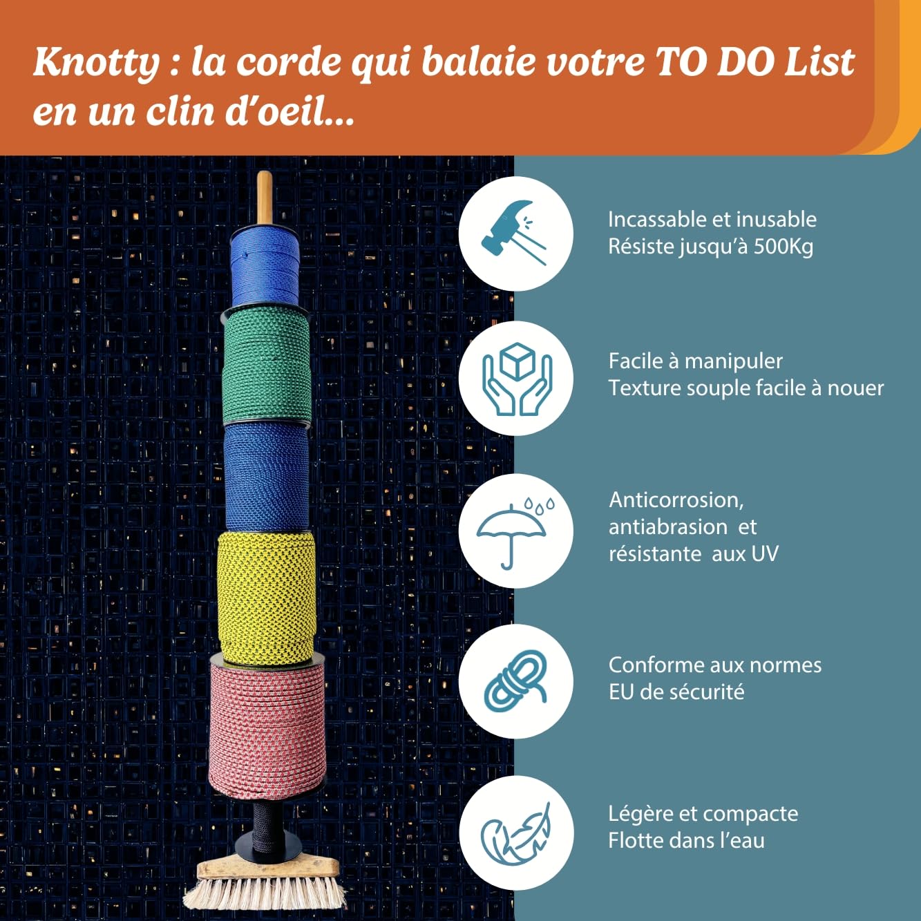 Knotty Corde tressée 5mm x 100m Paracorde Robuste Multifonction pour Bricolage, Jardinage, Bateau DIY Made in France