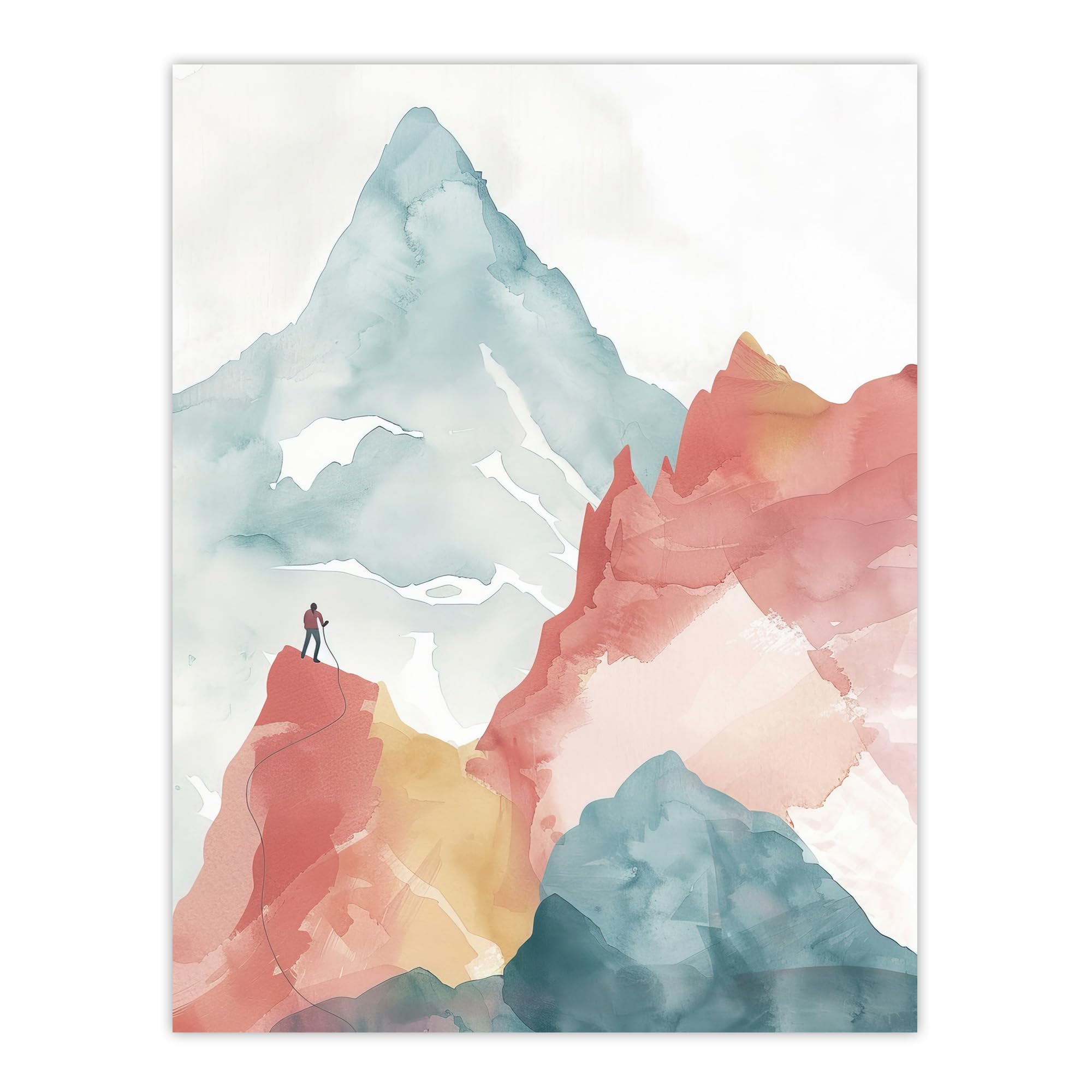 Artery8 Mountain Climber Hiking Landscape Watercolour Wall Art Print W18" x H24"