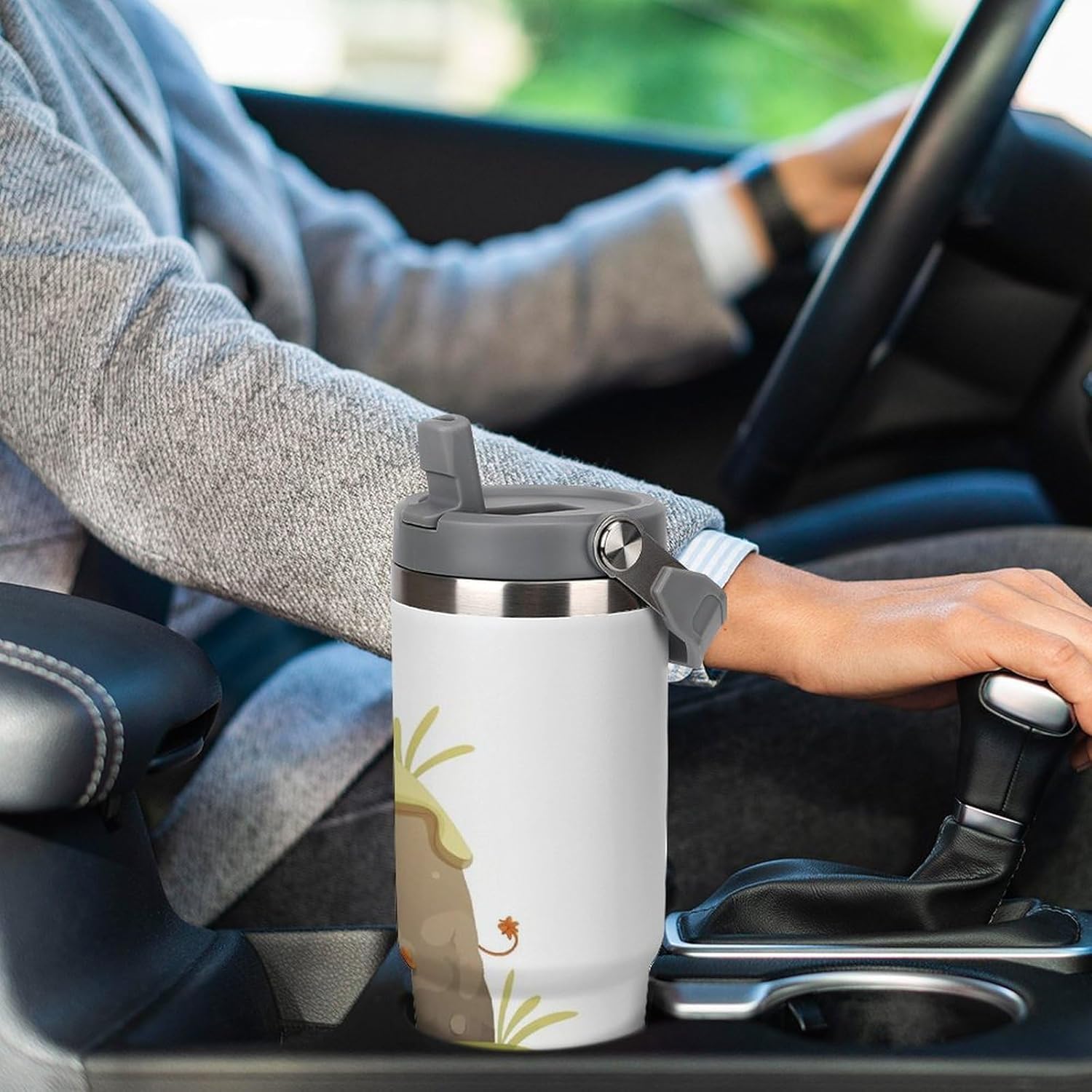 30oz Insulated Tumblers with Top Handle, Stainless Steel The Hole Car Cup with Straw for Gift, Leak-Proof Double Wall Vacuum Travel Mug, Personalized Water Bottles White