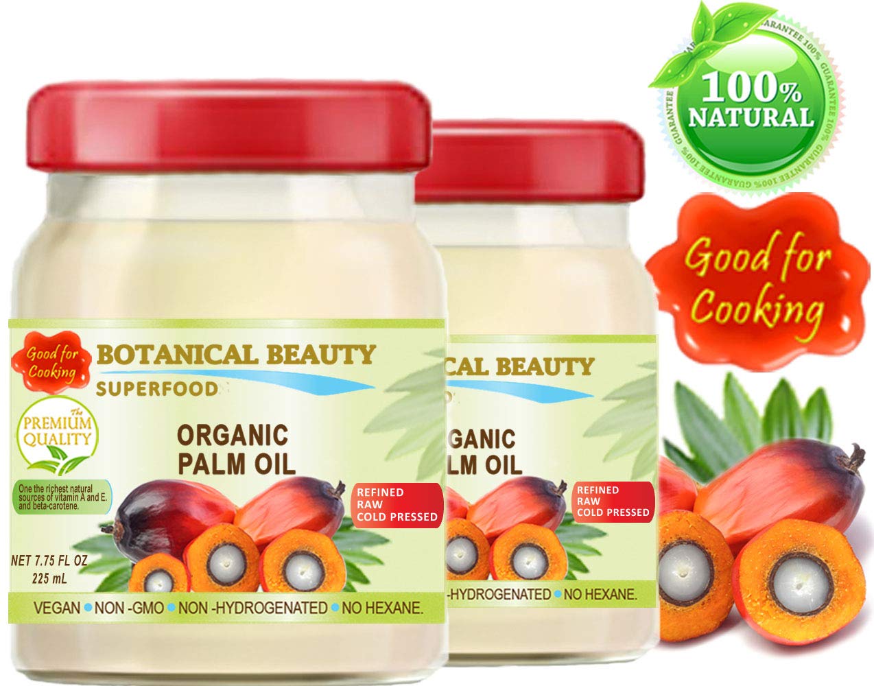 Botanical Beauty PALM OIL 100% Pure Natural Cold Pressed Food Grade 7.75 Fl. oz 225 ml (2 Pack)