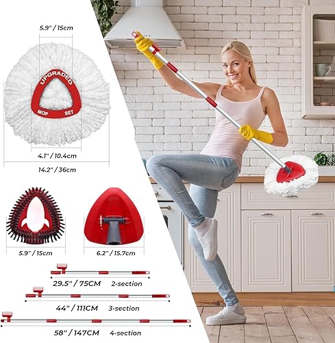 Miniatura 8 de Cabezal de repuesto para trapeador giratorio compatible con Ocedar EasyWring 1 tanque, cabezal de repuesto de cepillo de fregona mejorado, 2