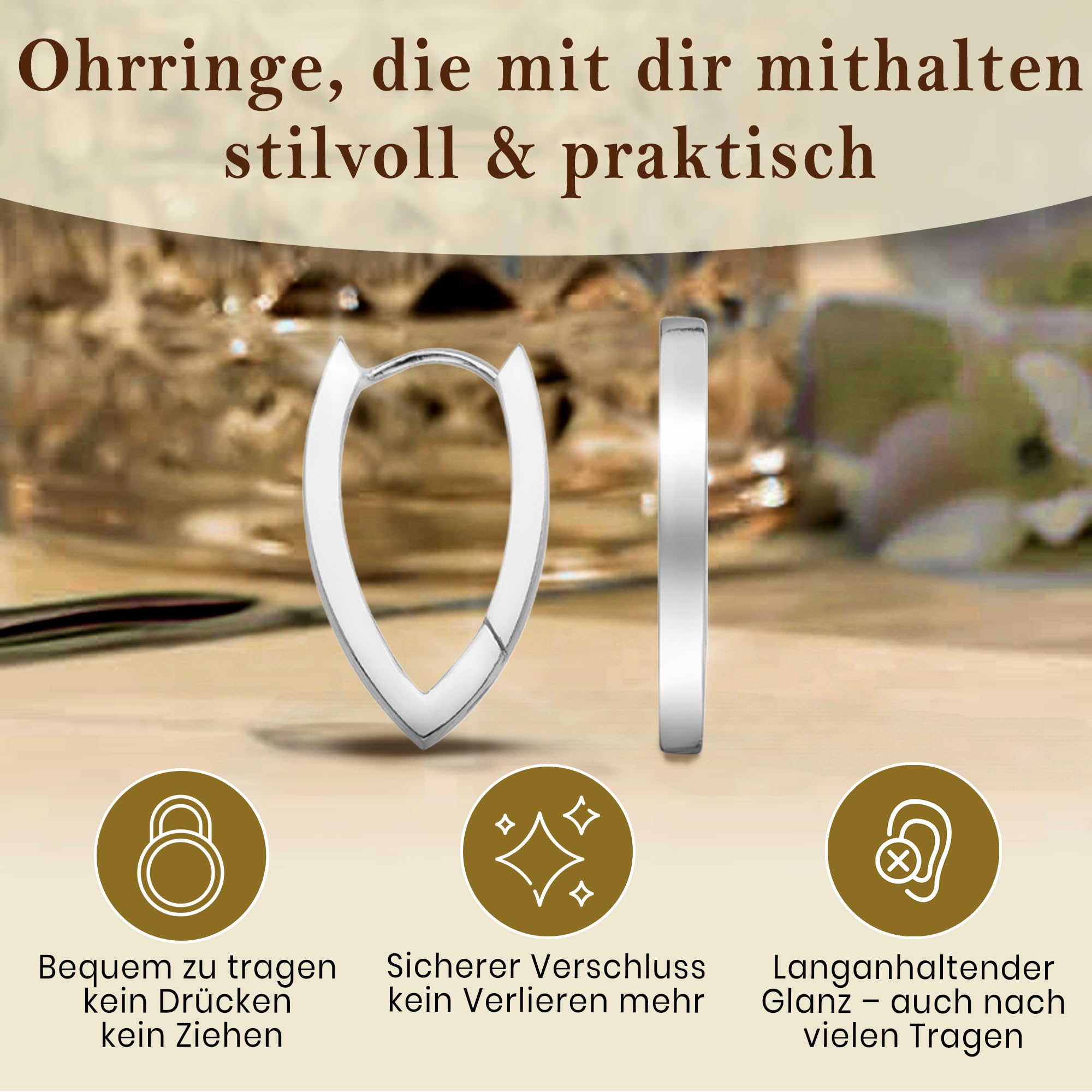 CASSINI Klappcreolen Ohrringe Silber 925 – Creolen Silber 925 V-förmige aus Sterling Silber, Ohrringe Allergiefrei, Polierte Matt Spitz Zulaufend Creolen, Nickelfreier Schmuck für Damen – 3CTJ