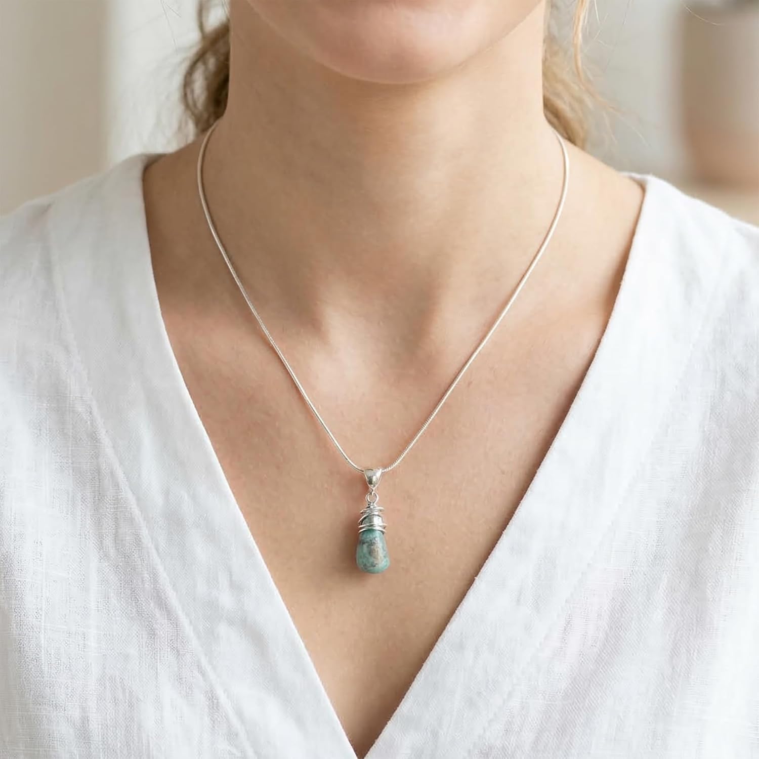NOVICA Artisan Handmade Amazonite Pendant Necklace Artisanal Taxco Silver with Sterling Mexico Gemstone 'Golden Sea Currents'