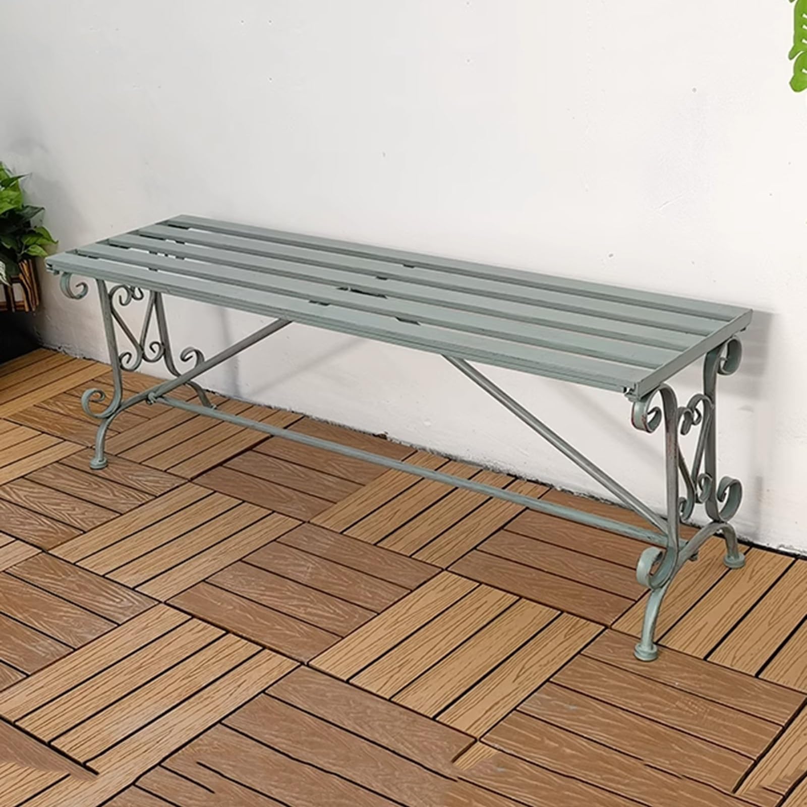 Banco de jardín de hierro forjado verde con estilo retro americano para parque exterior