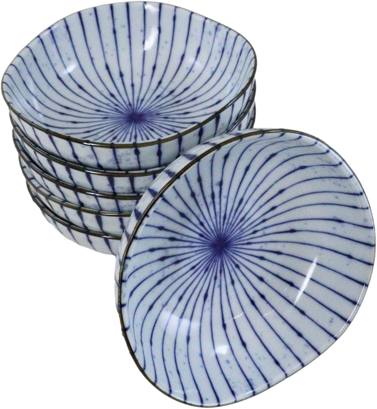 Ebros Gift Artistic Blue Waves Fubuki Tokusa Made In Japan Dinnerware Serveware Kitchenware Set Asian Japanese Restaurant Supply (Pack Of 6 Round Flair Small Shallow Bowls 11oz)
