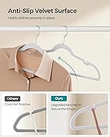 Vista 3 de SONGMICS - Perchas de terciopelo 50 unidades, perchas antideslizantes con muescas para hombros, barra para pantalones, gancho giratorio de 360°