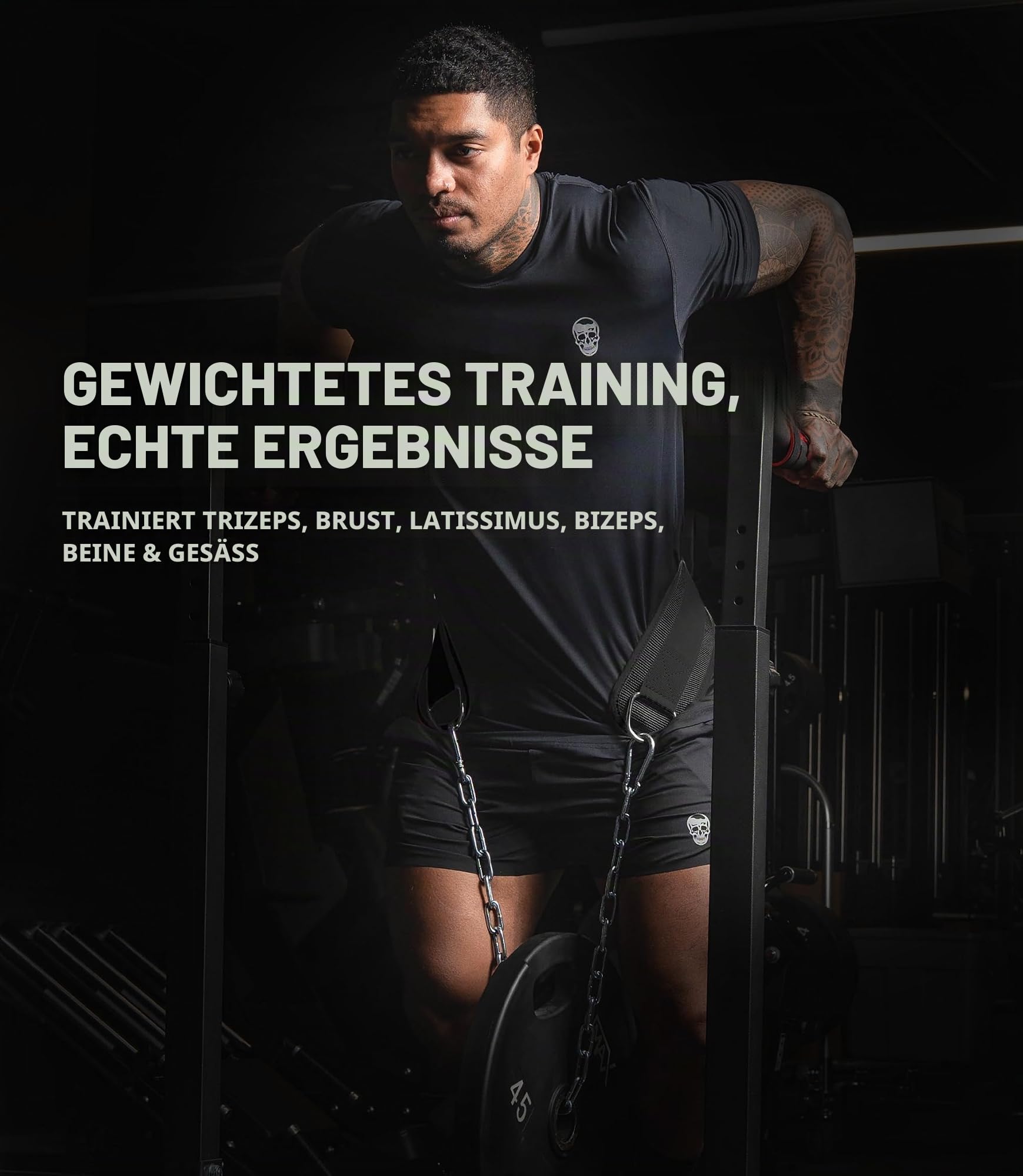 Gymreapers Dip-Gürtel mit Kette für Gewichtheben, Klimmzüge, Dips – robuste Stahlkette für zusätzliches Krafttraining