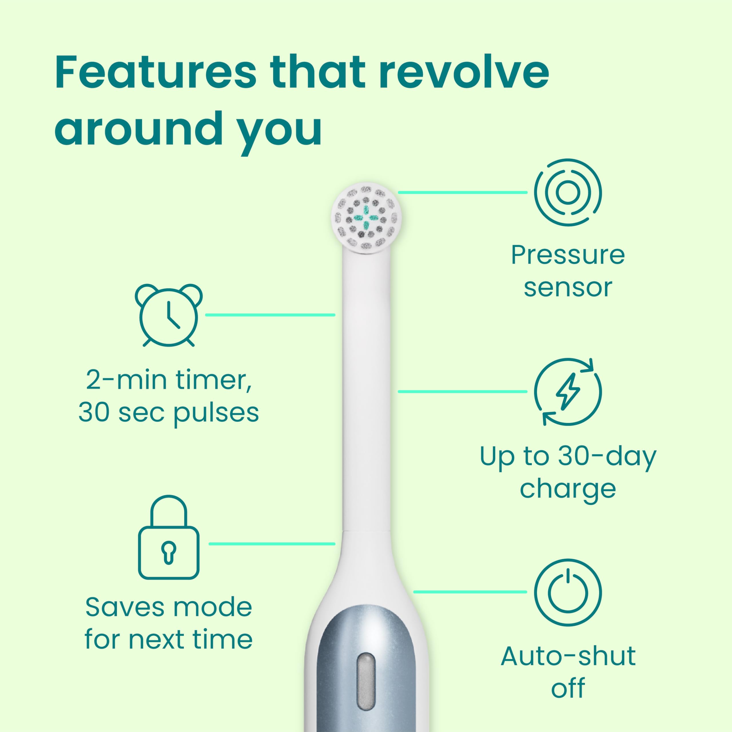 Quip Rev Spazzolino elettrico oscillante ricaricabile con testina extra - Setole morbide, sensore di pressione, 3 intensità, durata della batteria 30 giorni, timer 2 min, custodia da viaggio