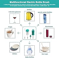 Vista 4 de Cepillo eléctrico para biberones con soporte, limpiador automático de acero inoxidable con mango de extensión, esponja, limpiador de agua