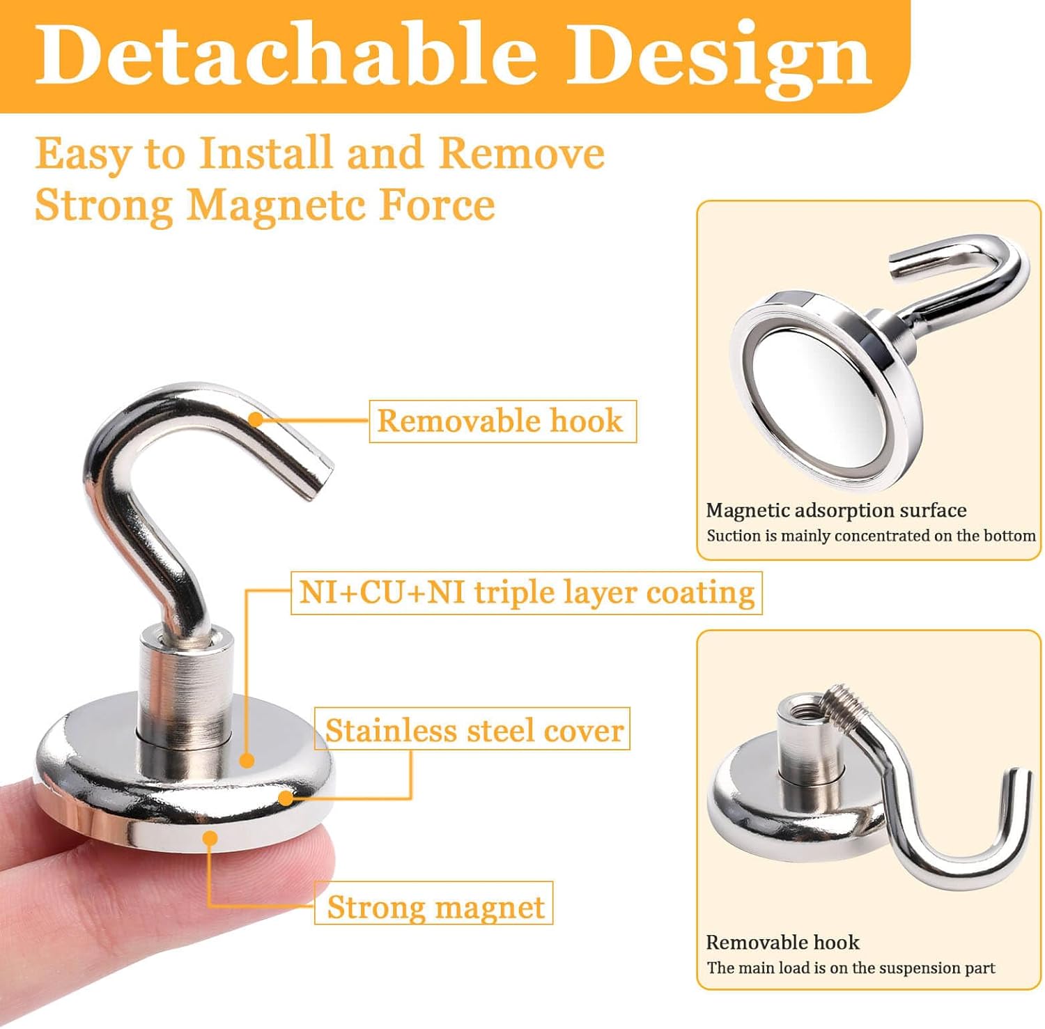 14Pack Magnetic Hooks, 100lbs+ Strong Magnetic Hooks Heavy Duty Rare Earth Neodymium Magnets with Hooks for Hanging, Large Hooks Magnetic for Cruise Cabins Camping Wall Kitchen Fridge Classroom Office