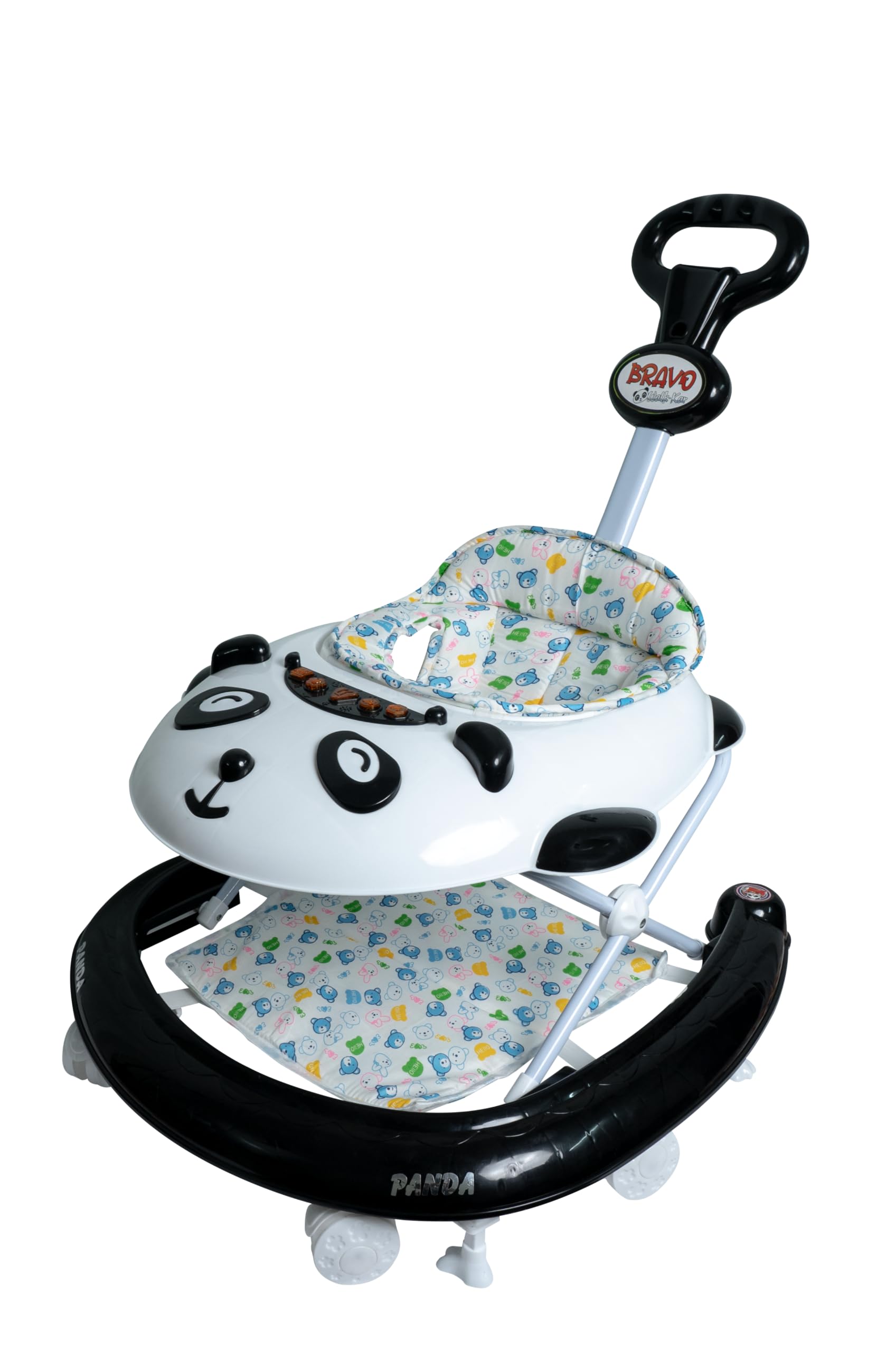 ODELEE Bravo Activity Baby Walker for 6-18 Months with Music and Parents Handel Rod and Adjustable Height for Boys and Girls (Black,White)