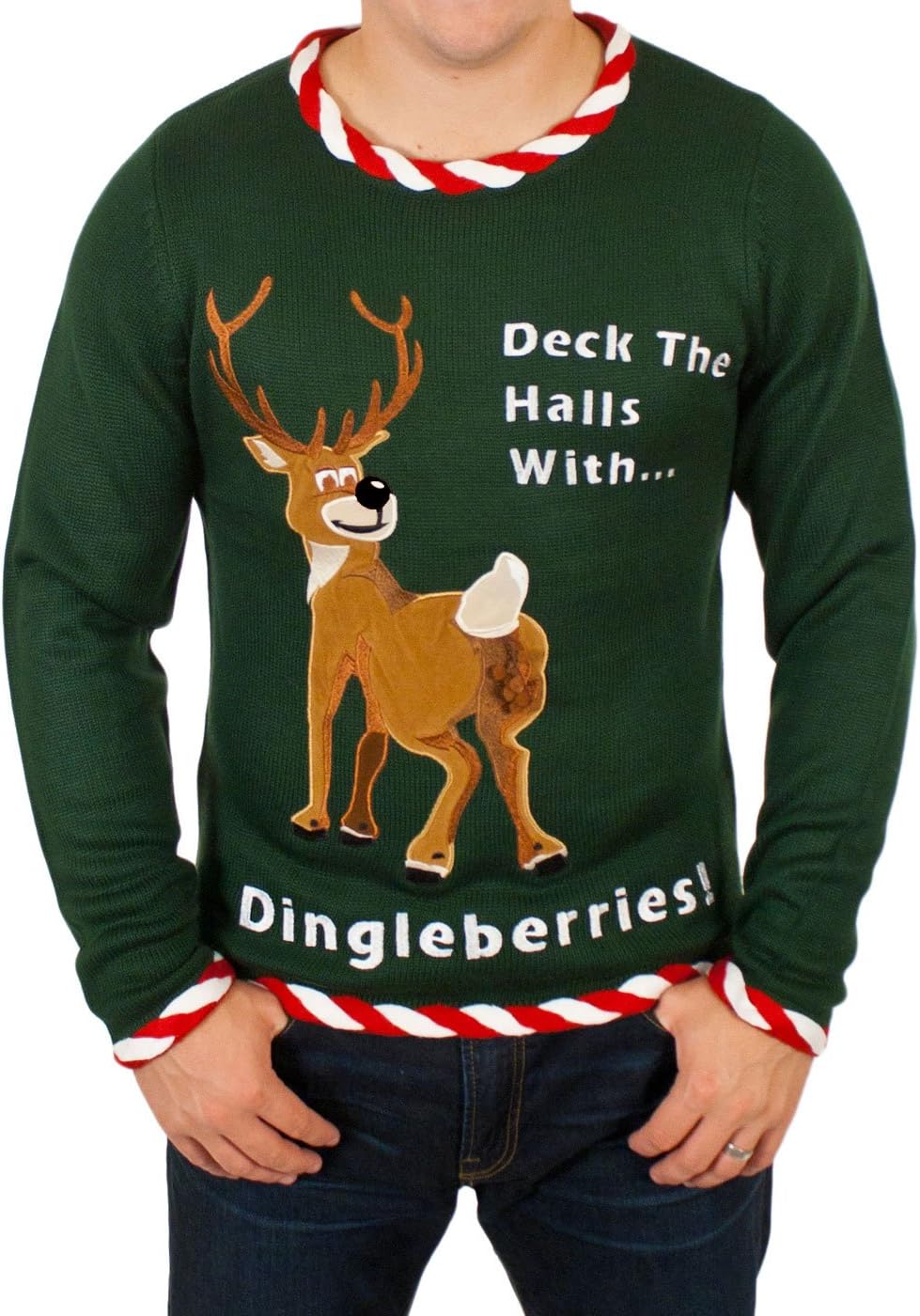 Festified Ugly Christmas Sweater - Reindeer Dingleberries Sweater in Green (X-Large)