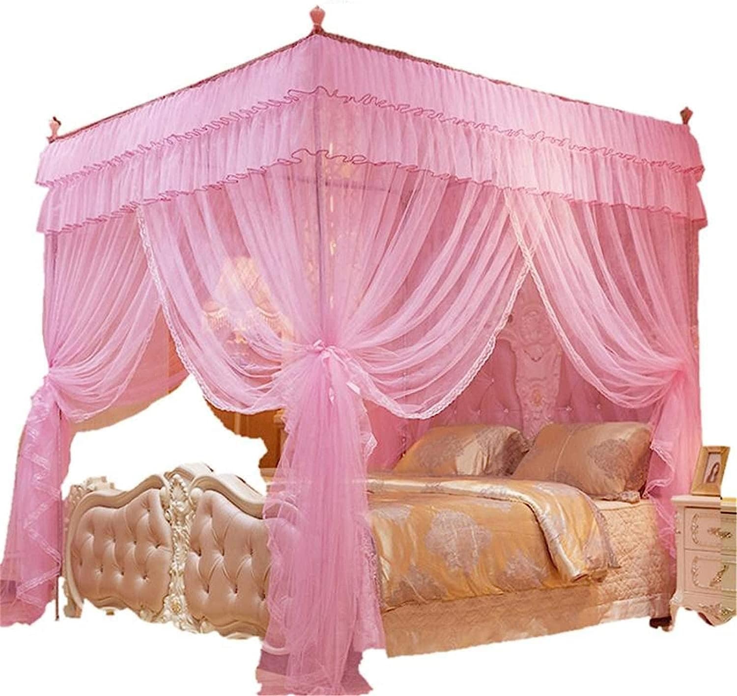 Mosquito Net,Princess 4 Corners Post Canopy Bed Curtain,3 Openings Mosquito Net Bedroom Decoration Accessories Girls Adults,A1,1.8 * 2.2m 25 Bracket