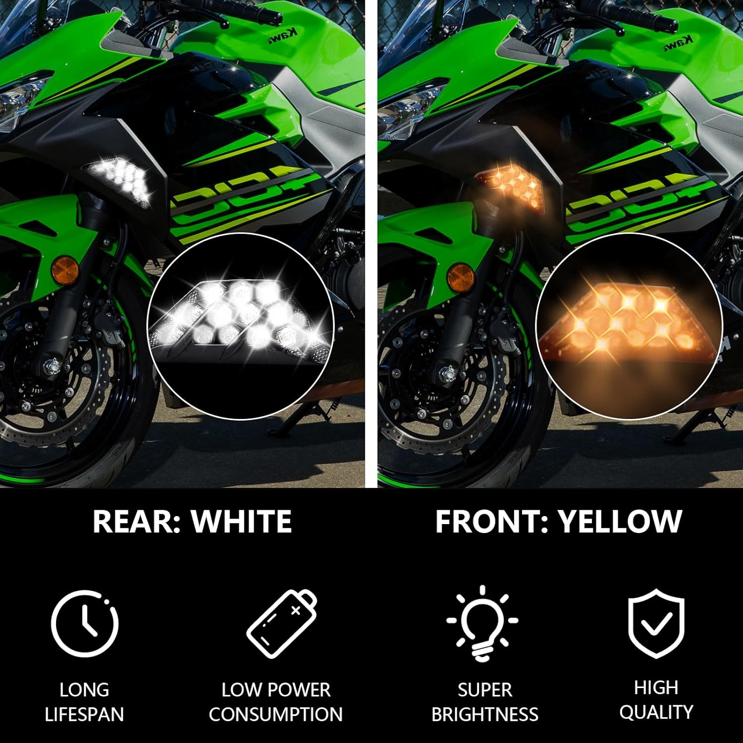 GearUp LED Front Turn you for KAWASAKI NINJA 400 2018-2023,for NINJA 300 2013-2017,for NINJA 650 2012-2023 Amber Turn Signal White Daytime Running Lights