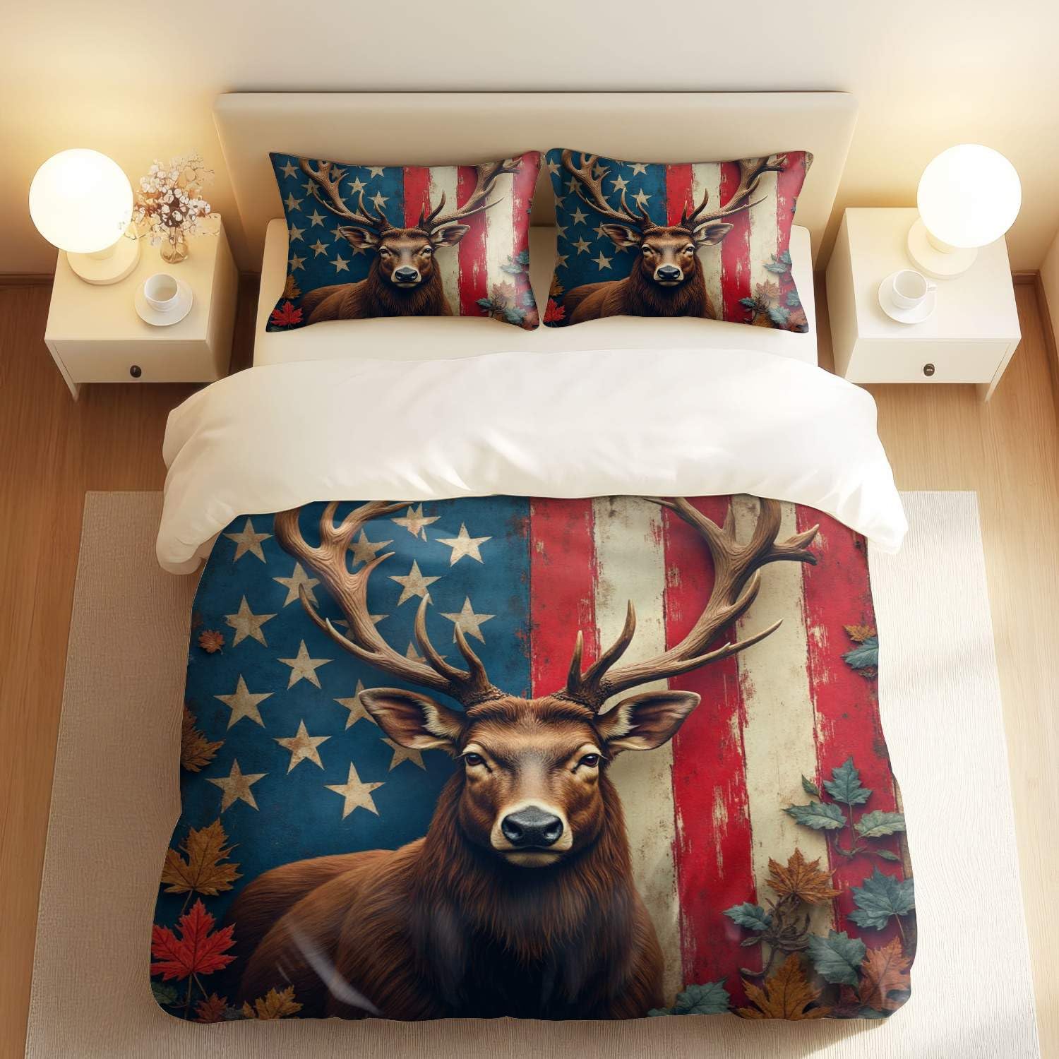 Parure de lit cerf moderne pour chambre d'ado ou adulte, housse de couette d'automne lit simple