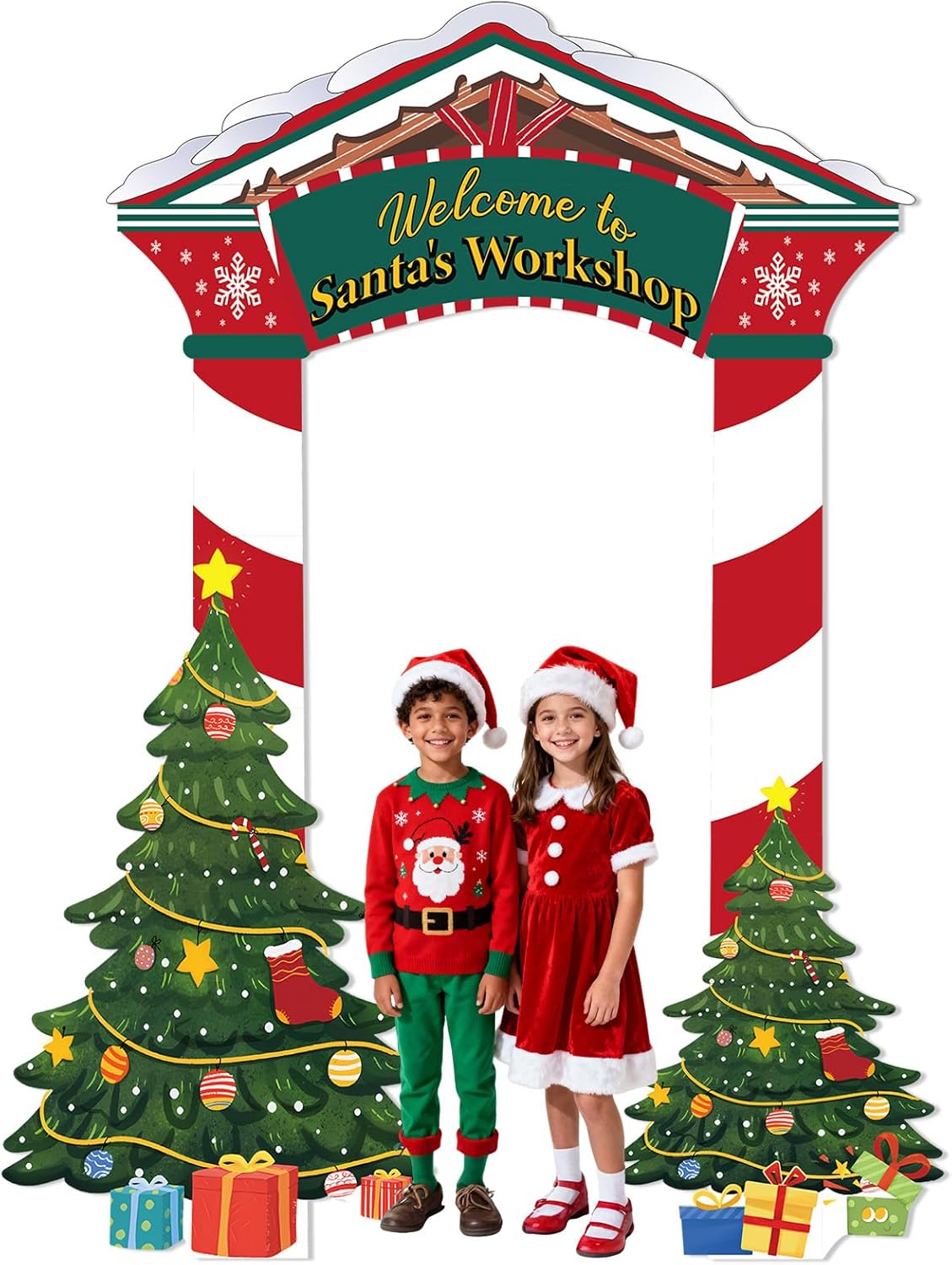 Extra Large Christmas Welcome to Santa’s Workshop Decorations, 7.2 x 5.4 FT Santa’s Workshop Cardboard Cutout Corrugated Plastic Life-Size Christmas Photo Booth Prop for Indoor Outdoor Decor