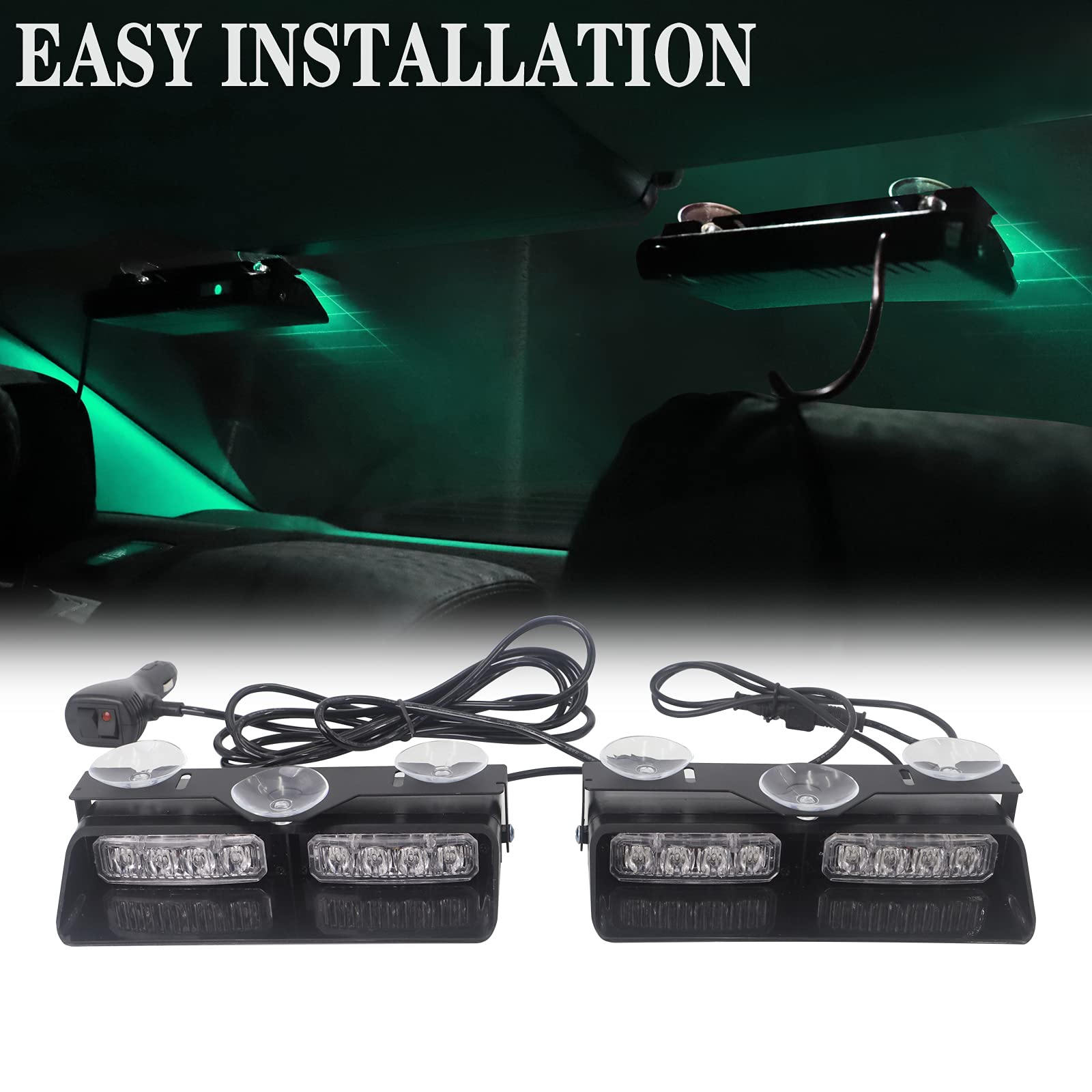 XRIDONSEN 2 In 1 Green Emergency Dash Strobe Lights Interior Windshield Warning