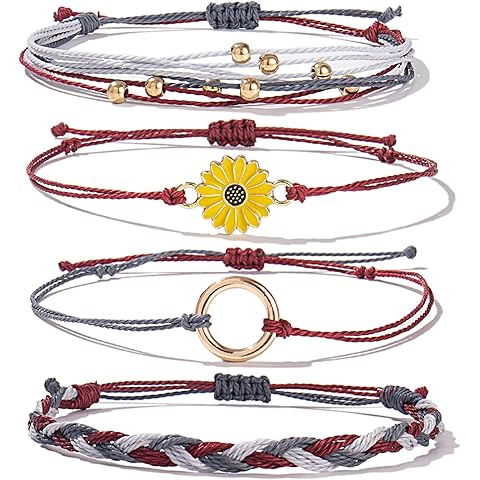 FANCY SHINY Sunflower String Bracelet Boho Braided Rope Wrap Bracelets Cute Summer Beach Surfer Jewelry for Women Christmas Gifts