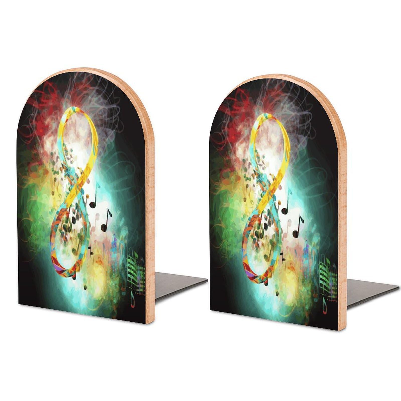 Abstract Music Symbol Bookends for Shelves Non Skid Book Stoppers Universal Economy Bookend Heavy Duty Wood Book End Decorative Book Shelf Holder for Home Office Desk 1 Pair
